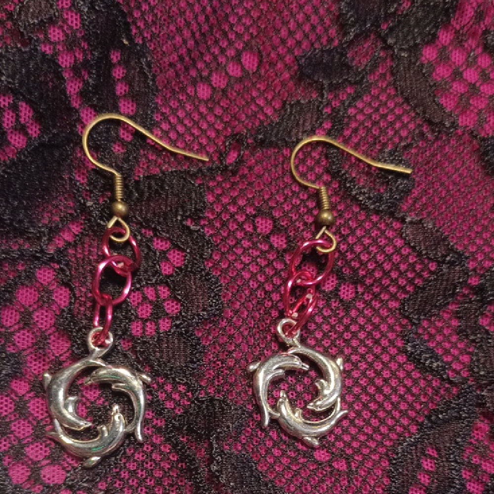 Silver and Pink Swirl Earrings